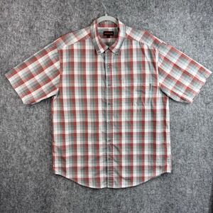 Wolverine Shirt Mens Large Short Sleeve Red Gray Plaid Button Down